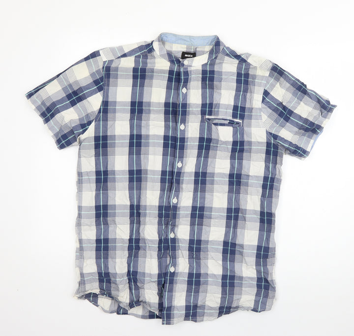Max Mens Blue Plaid Cotton  Button-Up Size L Round Neck Button