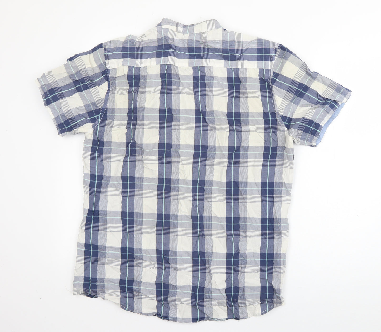 Max Mens Blue Plaid Cotton  Button-Up Size L Round Neck Button