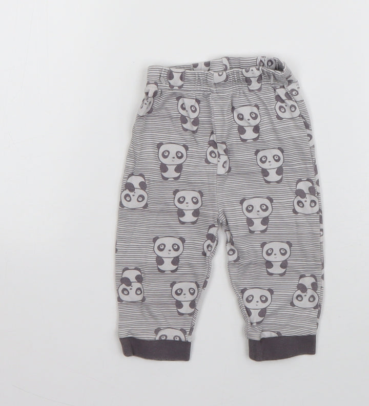 Nutmeg Girls Grey Striped Cotton Jogger Trousers Size 3-6 Months Pullover - Panda