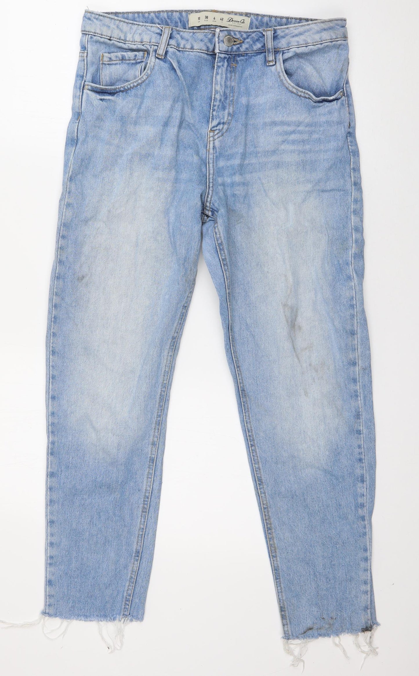 Denim & Co. Womens Blue  Cotton Straight Jeans Size 10 L25 in Regular Button