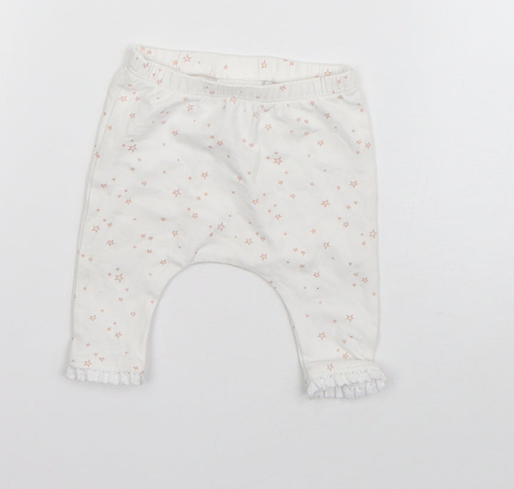 NEXT Baby White Cotton Jogger Trousers Size 0-3 Months - Stars
