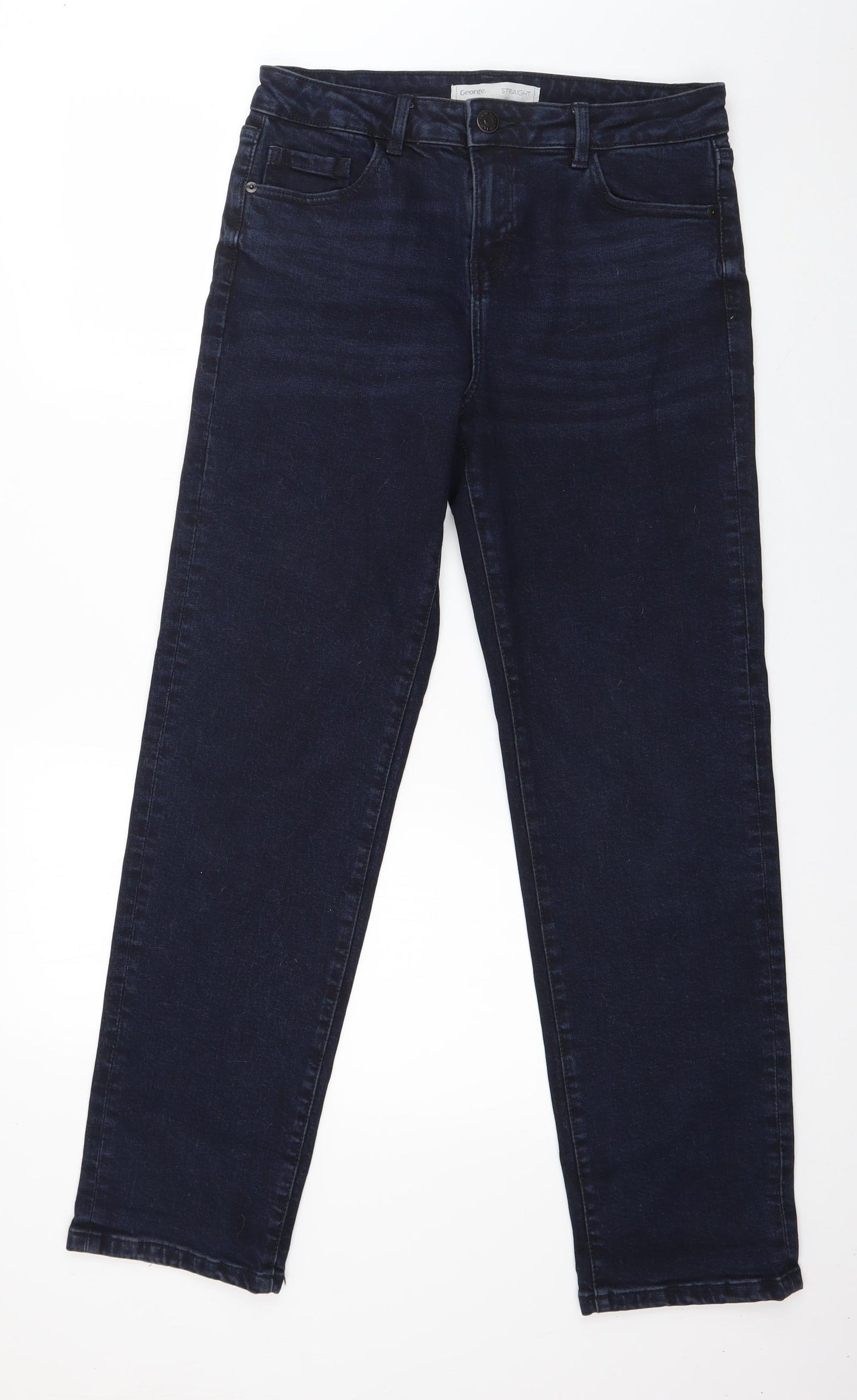 George Womens Blue  Cotton Straight Jeans Size 12 L30 in Regular Zip