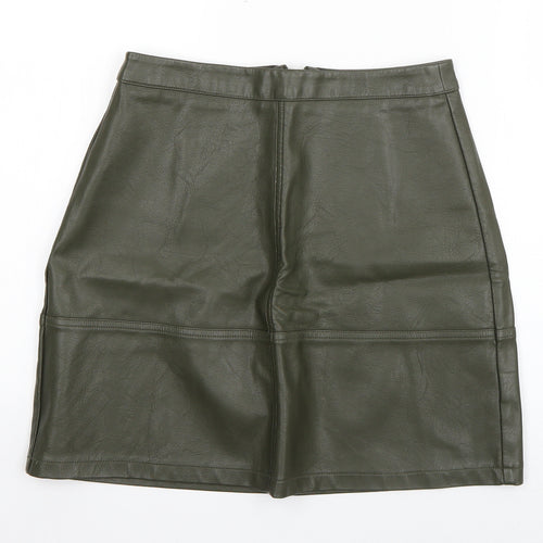 New Look Womens Green  Polyurethane A-Line Skirt Size 8   Zip