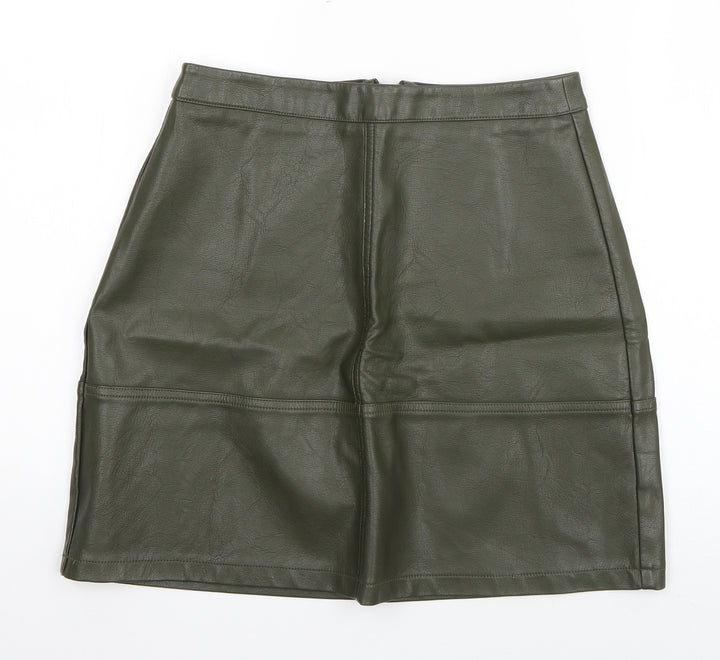 New Look Womens Green Polyurethane A-Line Skirt Size 8 Zip