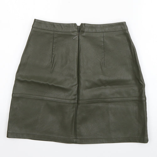 New Look Womens Green  Polyurethane A-Line Skirt Size 8   Zip