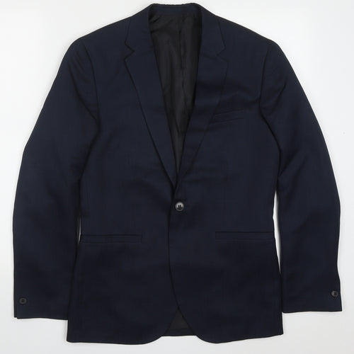 H&M Mens Blue  Polyester Jacket Suit Jacket Size 36
