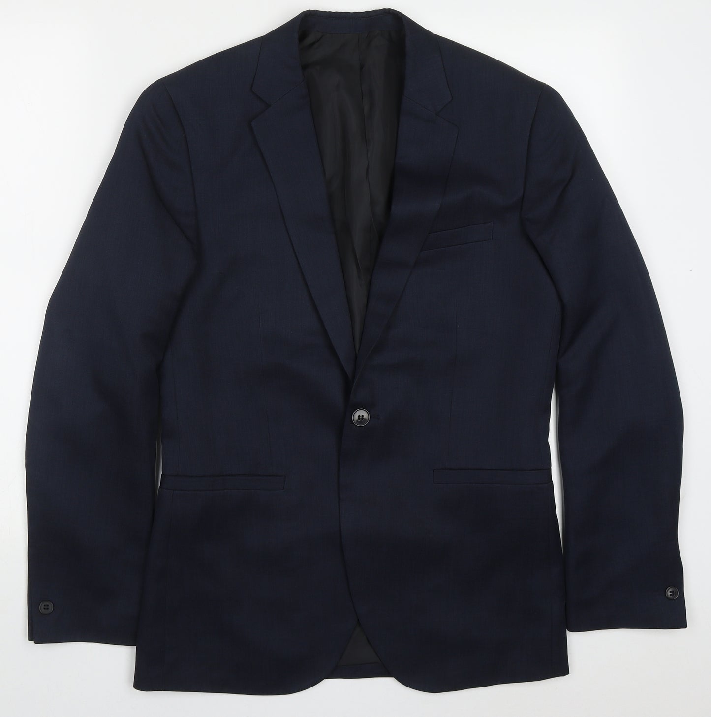H&M Mens Blue  Polyester Jacket Suit Jacket Size 36