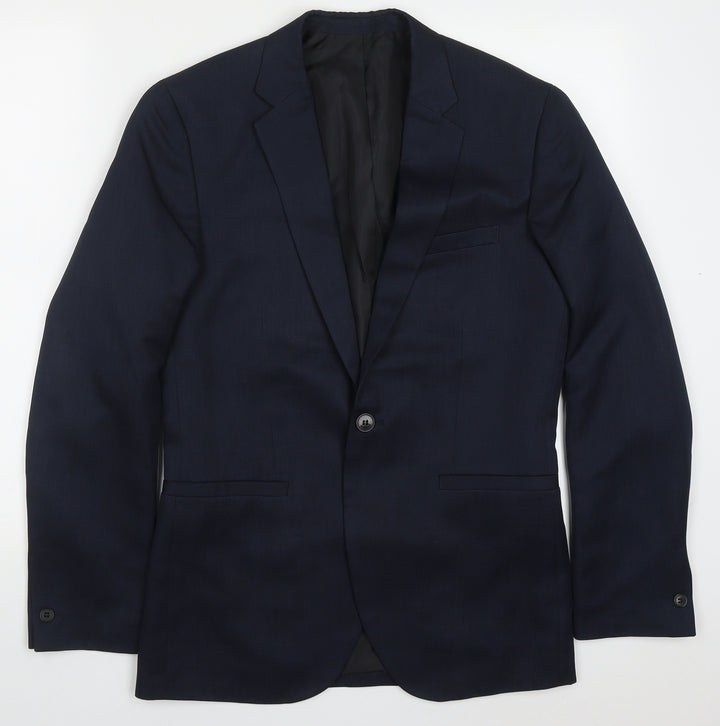 H&M Mens Blue  Polyester Jacket Suit Jacket Size 36
