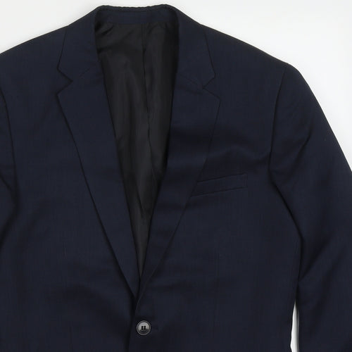 H&M Mens Blue  Polyester Jacket Suit Jacket Size 36