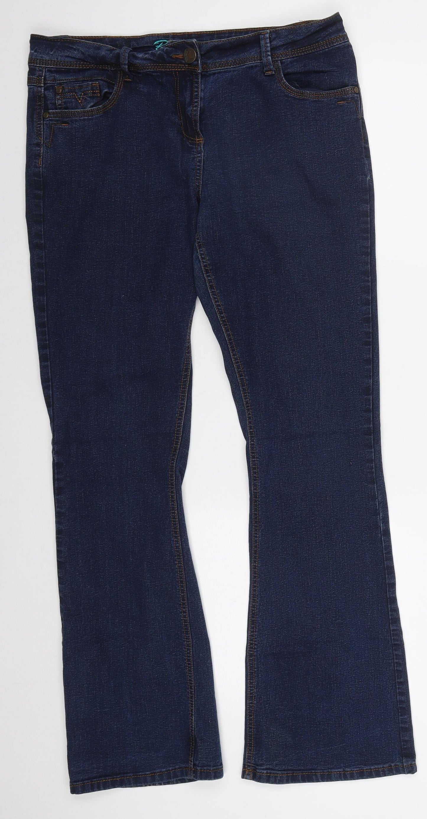 Debenhams Womens Blue  Cotton Bootcut Jeans Size 14 L30 in Regular Button