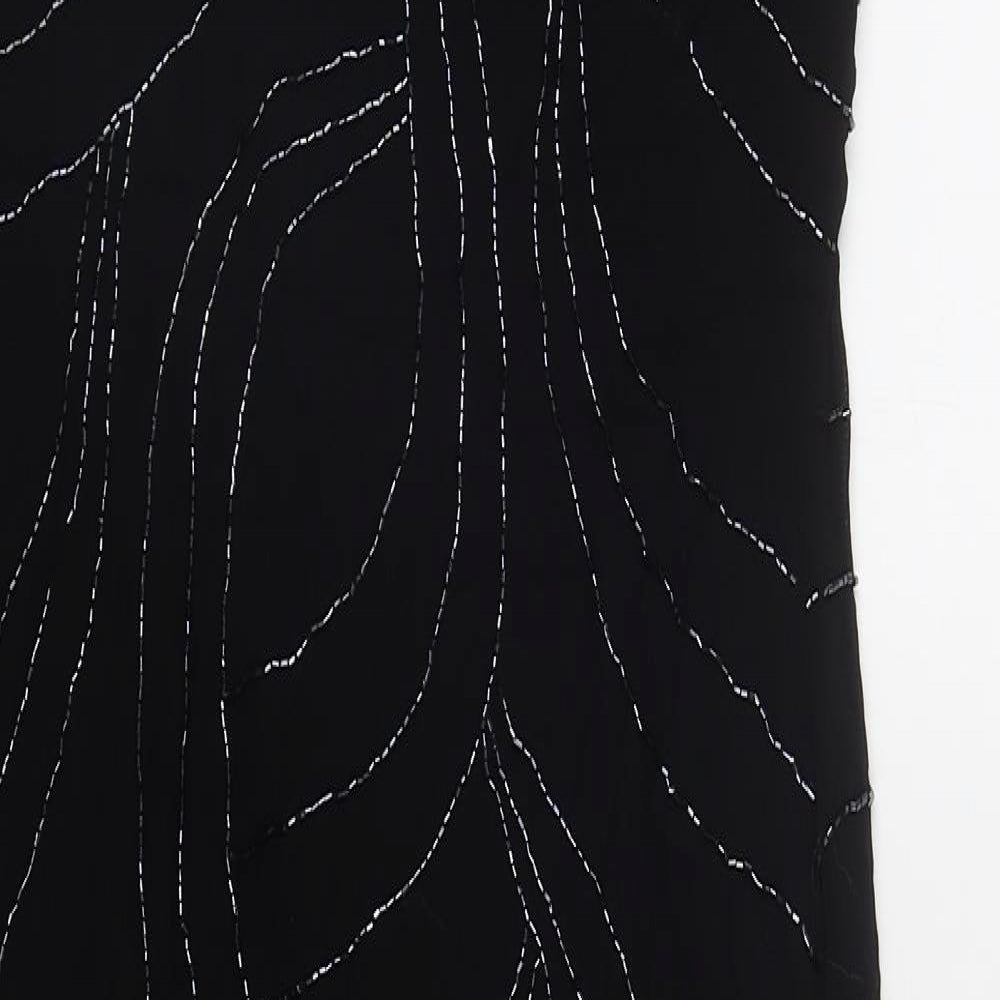 Preworn Womens Black Geometric Viscose Maxi  Size 14  Round Neck Zip