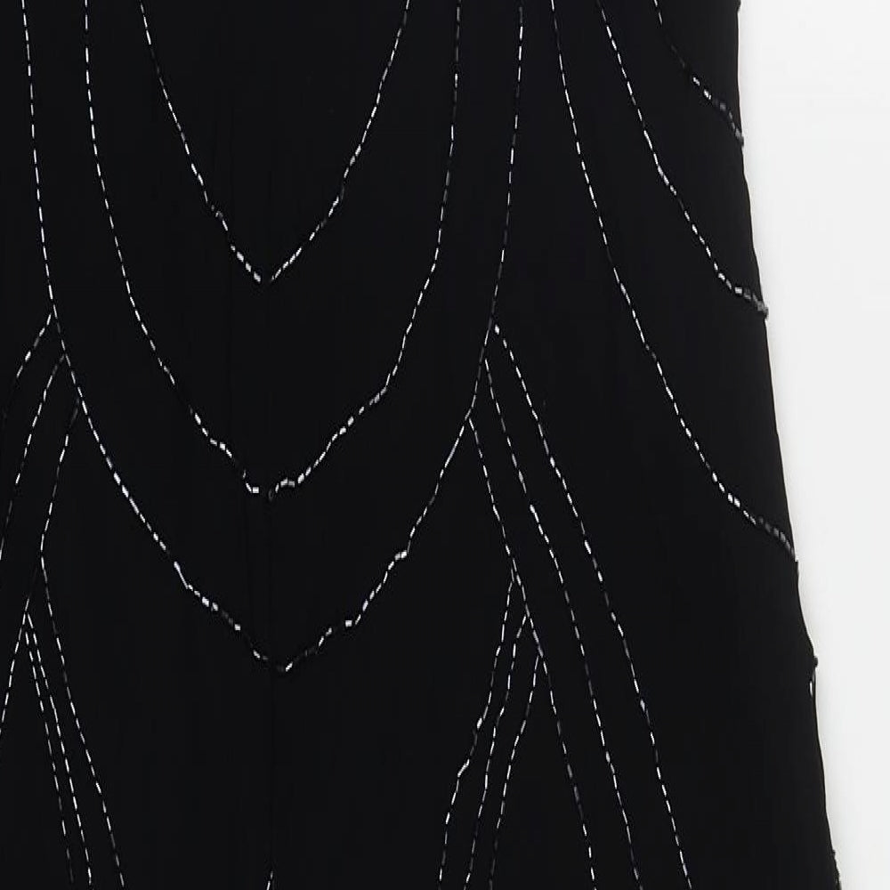 Preworn Womens Black Geometric Viscose Maxi  Size 14  Round Neck Zip