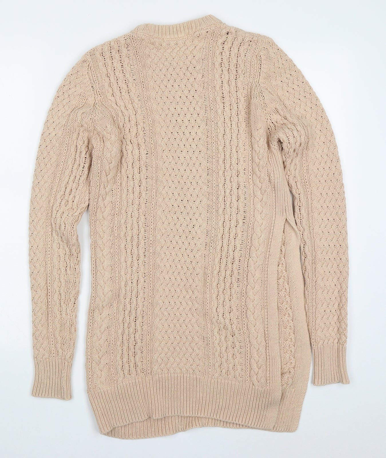 Zara Womens Beige Round Neck  Cotton Pullover Jumper Size S