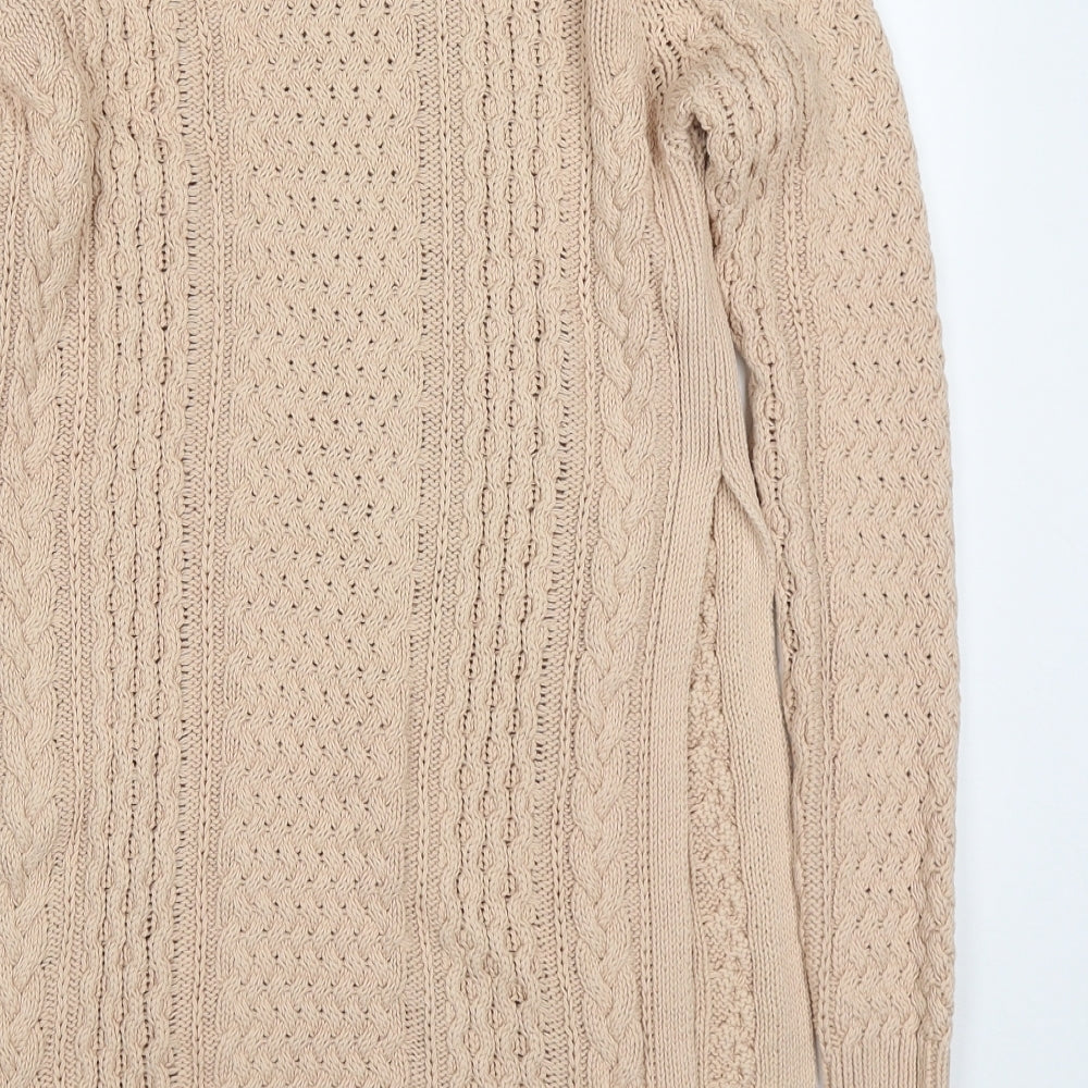 Zara Womens Beige Round Neck  Cotton Pullover Jumper Size S