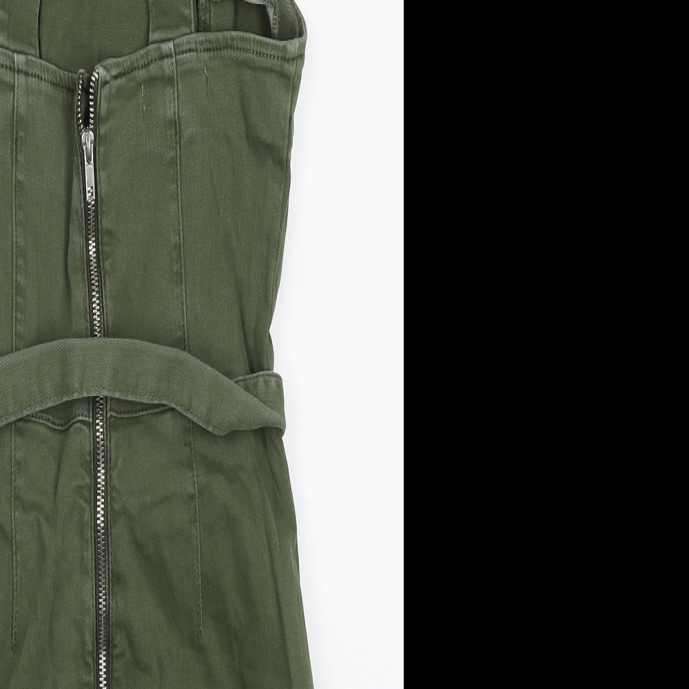 Primark Womens Green  Cotton Mini  Size 10  Square Neck Zip