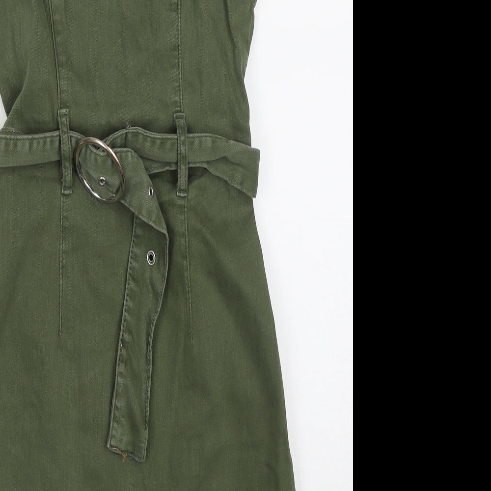 Primark Womens Green  Cotton Mini  Size 10  Square Neck Zip
