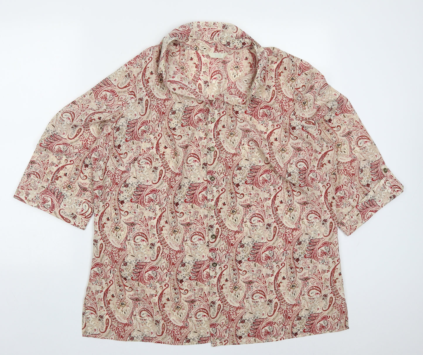 Marks and Spencer Womens Red Paisley Polyester Basic Button-Up Size 20 Collared