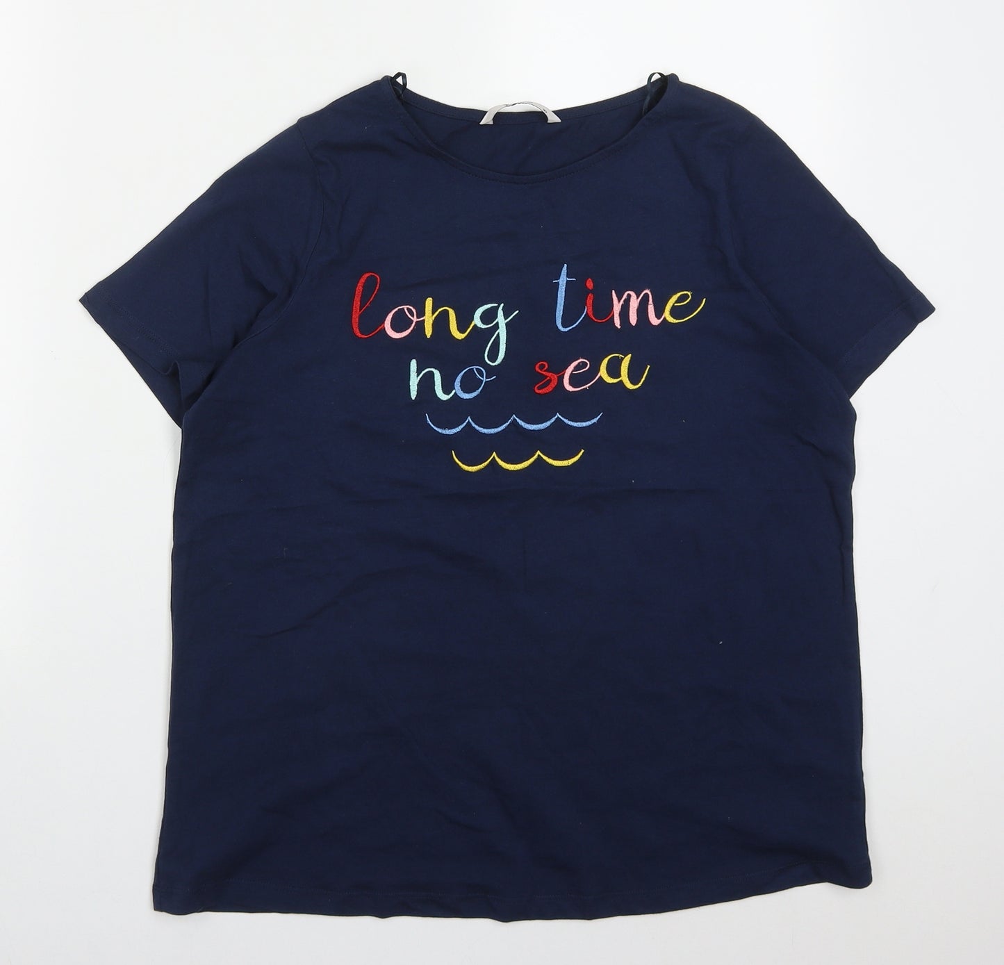 TU Womens Blue  Cotton Basic T-Shirt Size 10 Crew Neck - Long Time No Sea