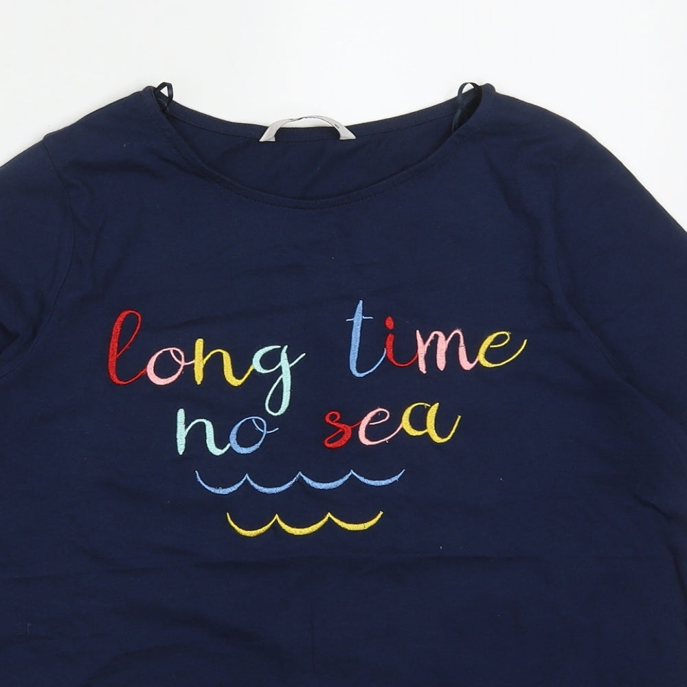 TU Womens Blue  Cotton Basic T-Shirt Size 10 Crew Neck - Long Time No Sea