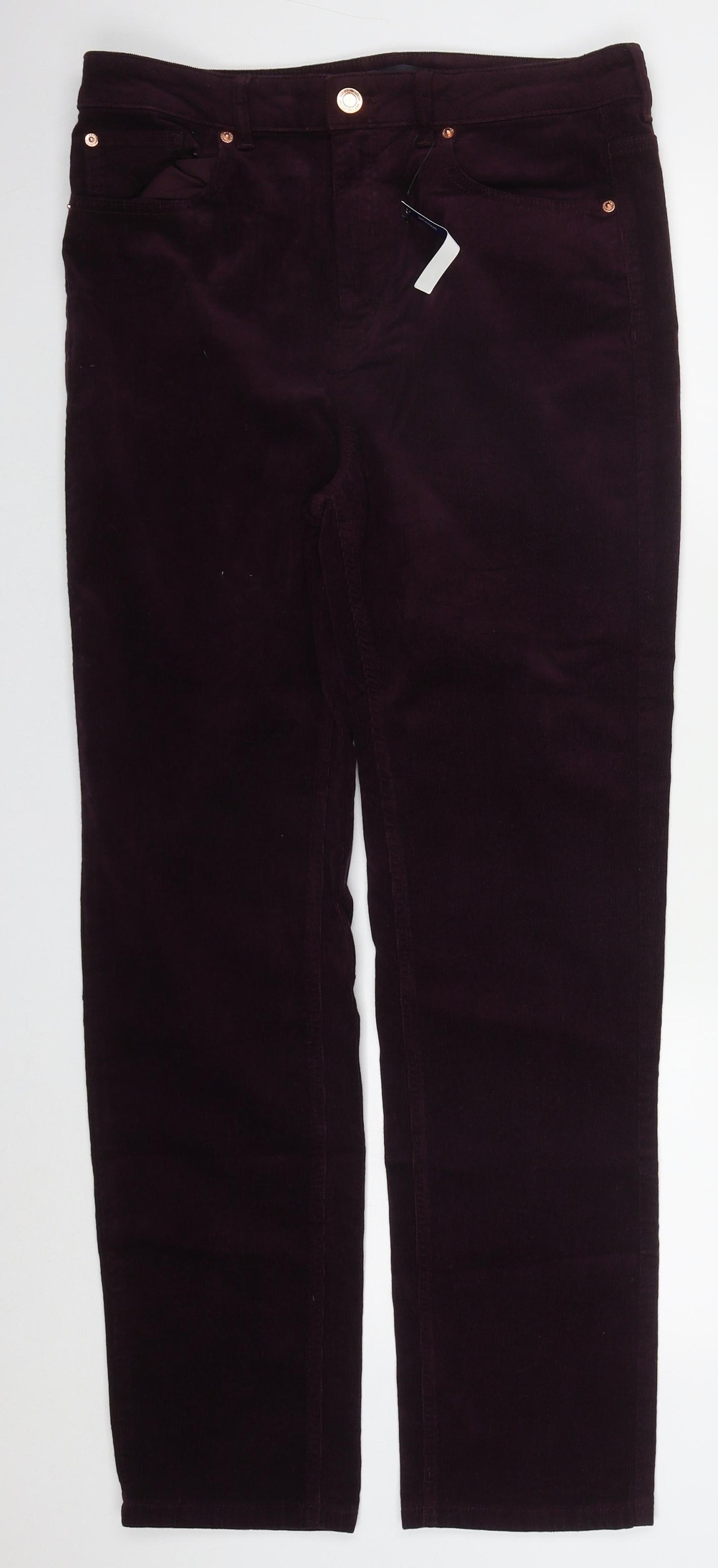 Marks and Spencer Womens Purple  Cotton Trousers  Size 14 L30 in Regular Button