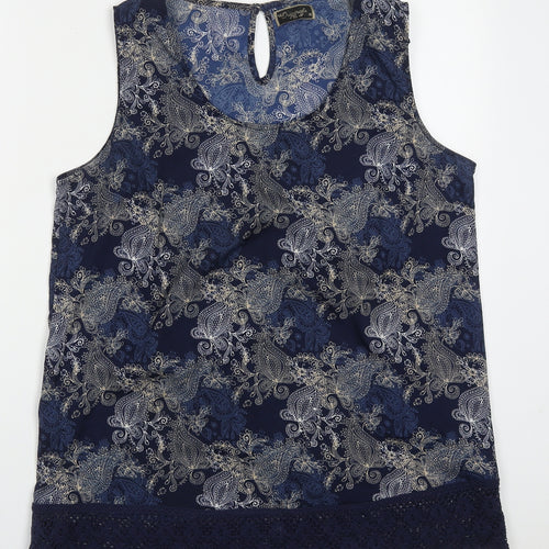 Originals Womens Blue Paisley Polyester Basic Tank Size 16 Off the Shoulder