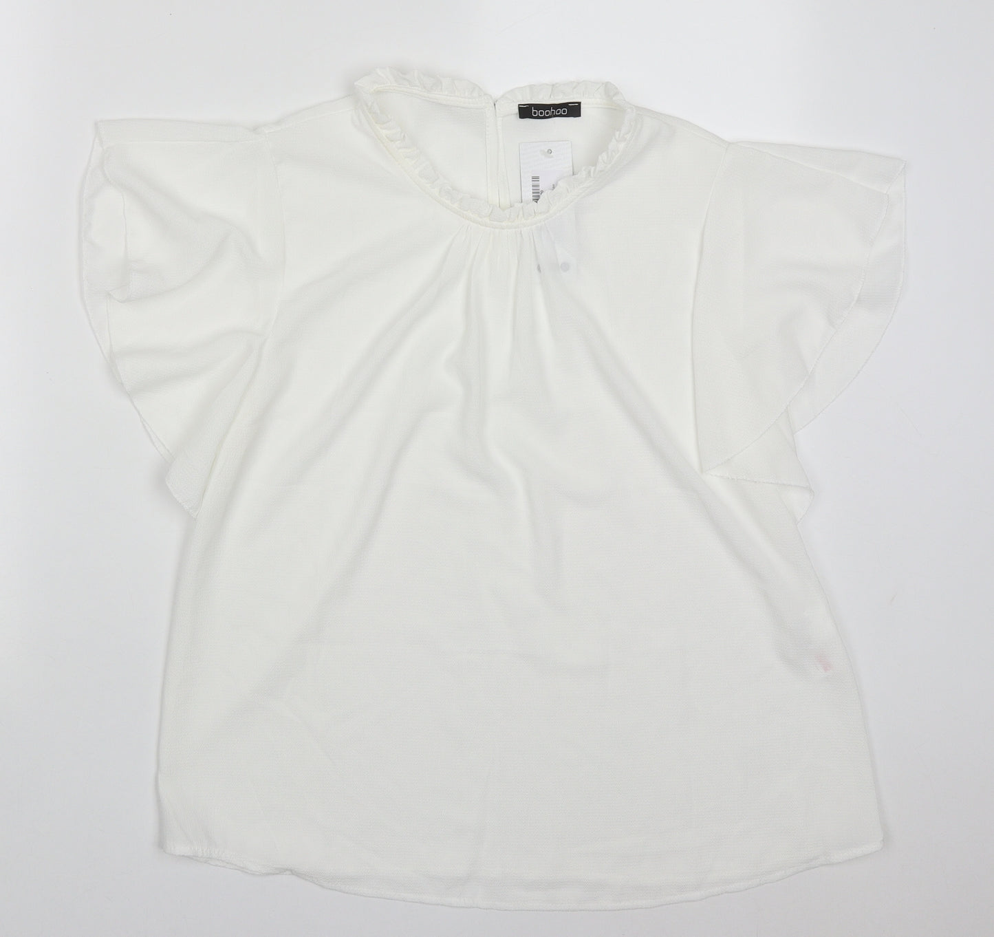 Boohoo Womens White  Polyester Basic Blouse Size 12 Round Neck