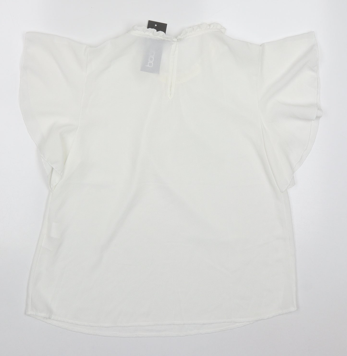 Boohoo Womens White  Polyester Basic Blouse Size 12 Round Neck