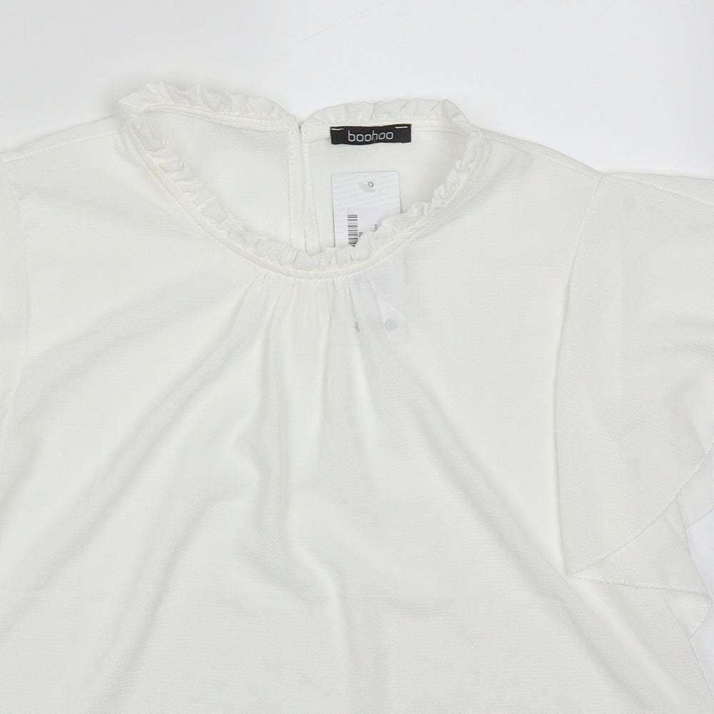 Boohoo Womens White  Polyester Basic Blouse Size 12 Round Neck