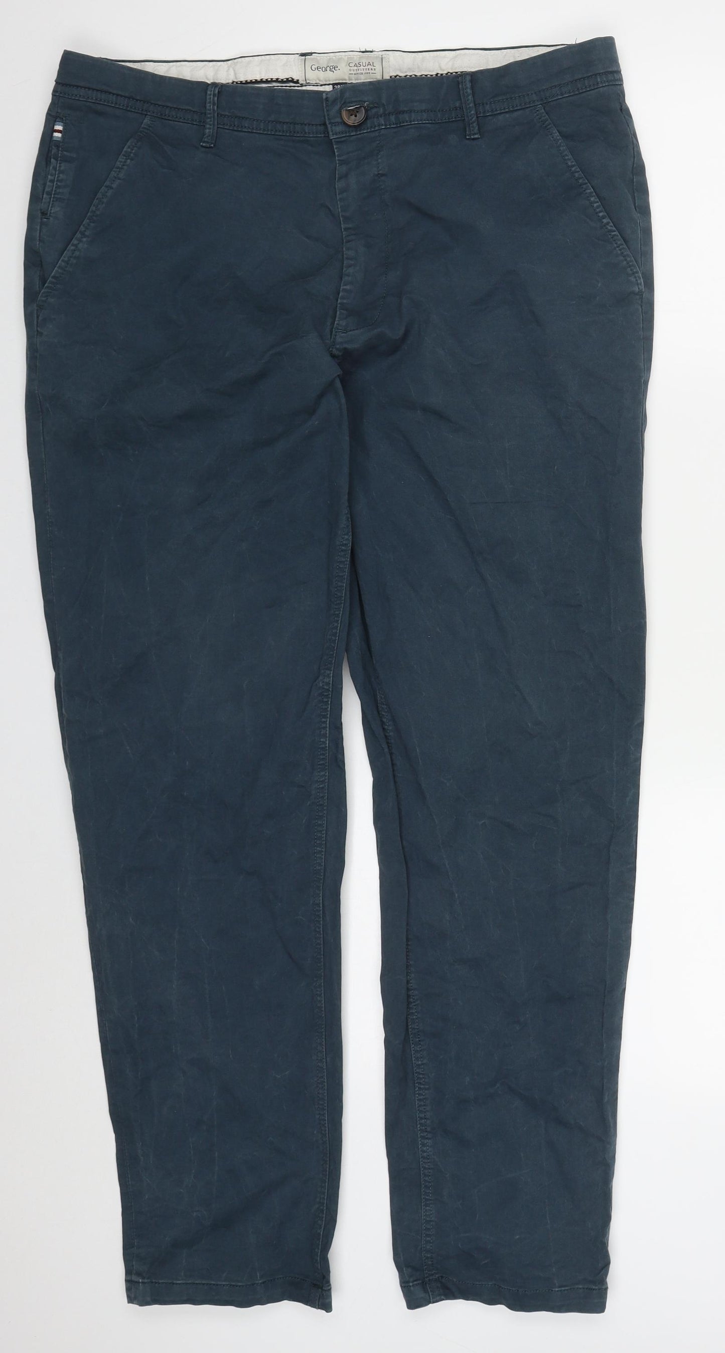 George Mens Blue  Cotton Chino Trousers Size 38 L32 in Regular Button