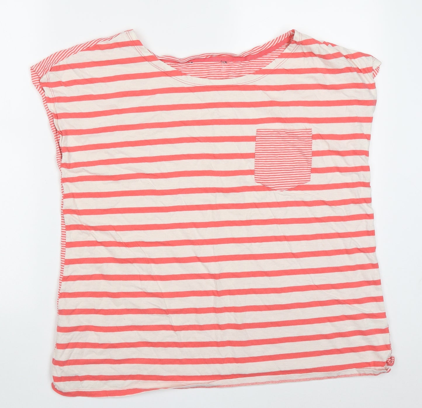 Preworn Womens Pink Striped Cotton Basic T-Shirt Size 18 Round Neck