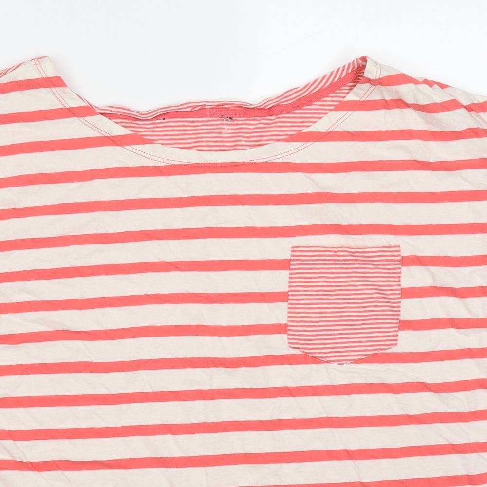 Preworn Womens Pink Striped Cotton Basic T-Shirt Size 18 Round Neck