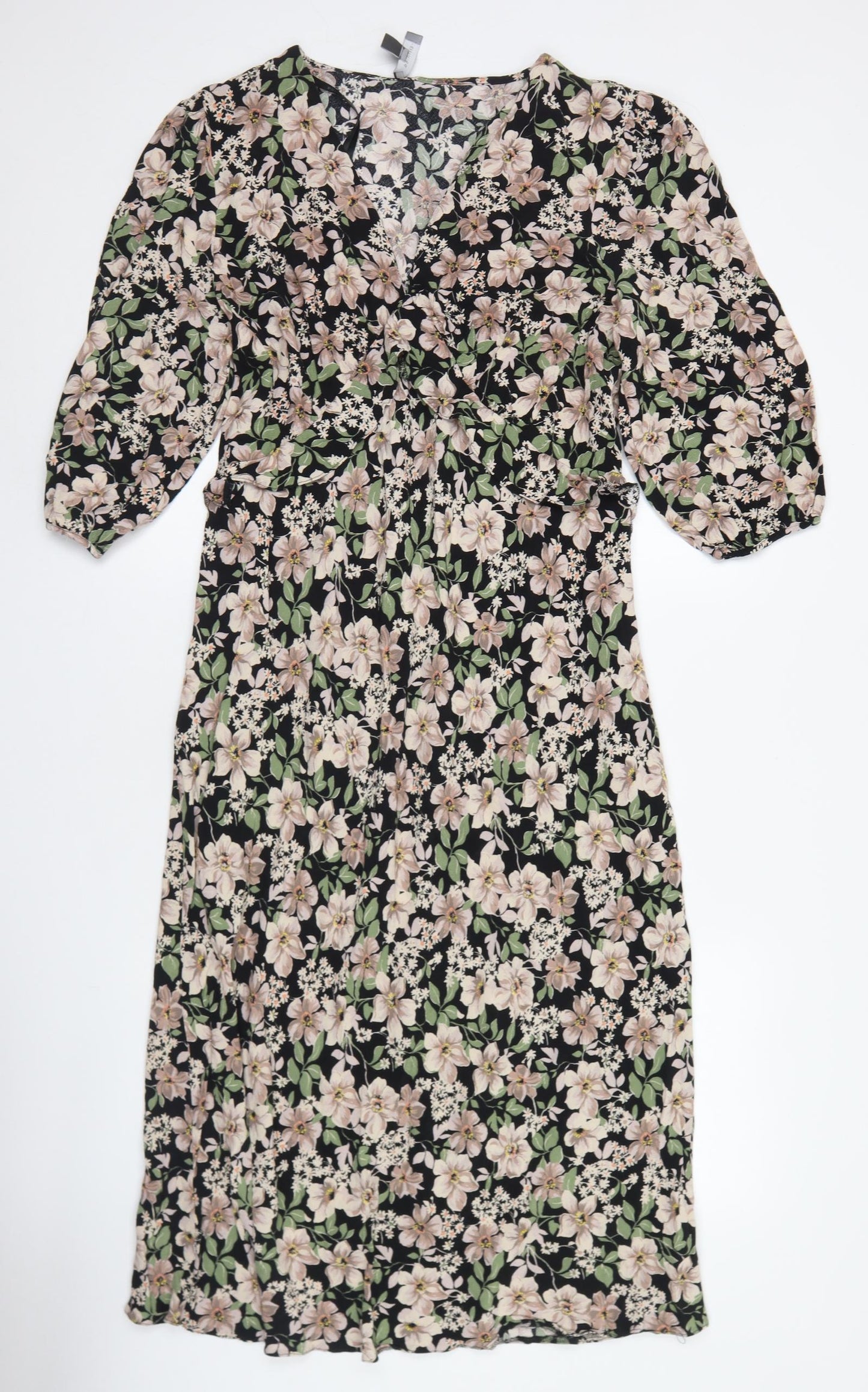 Primark Womens Black Floral Viscose Fit & Flare  Size 18  V-Neck