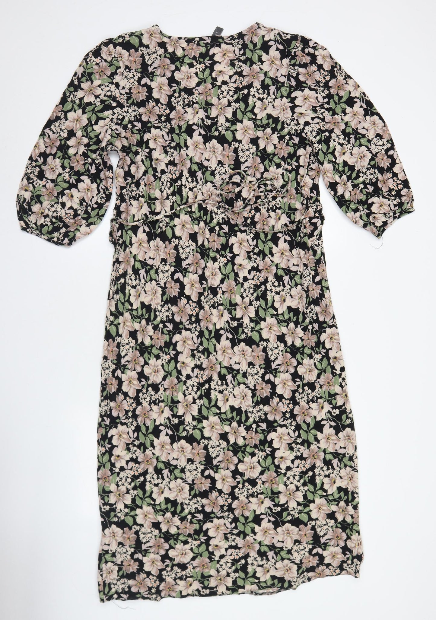 Primark Womens Black Floral Viscose Fit & Flare  Size 18  V-Neck
