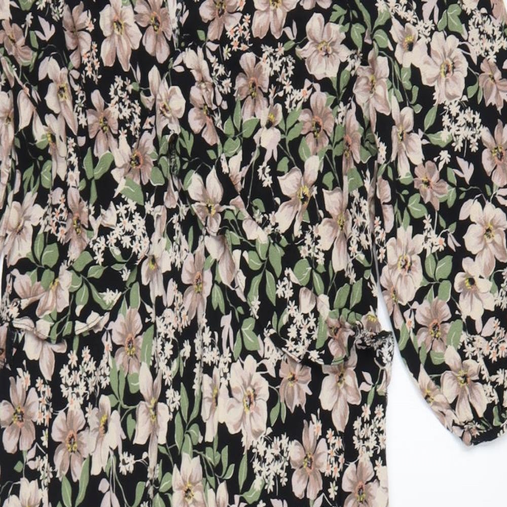 Primark Womens Black Floral Viscose Fit & Flare  Size 18  V-Neck