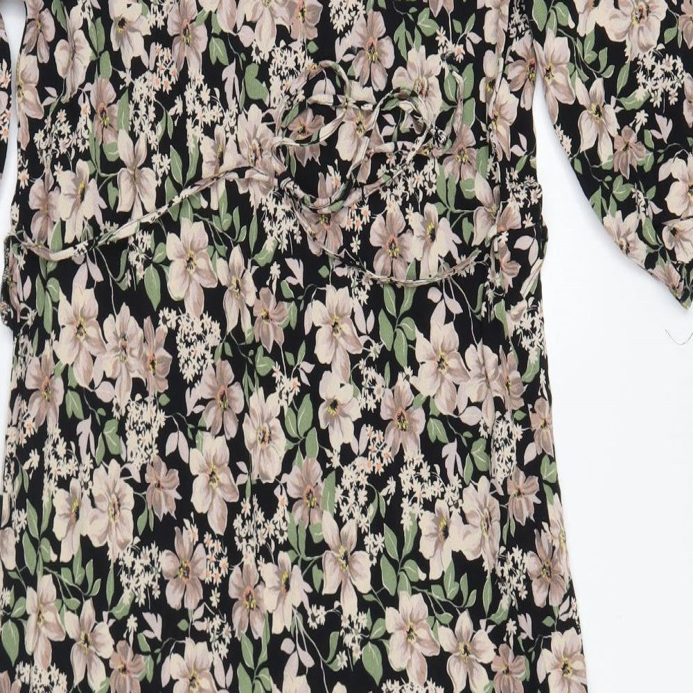 Primark Womens Black Floral Viscose Fit & Flare  Size 18  V-Neck