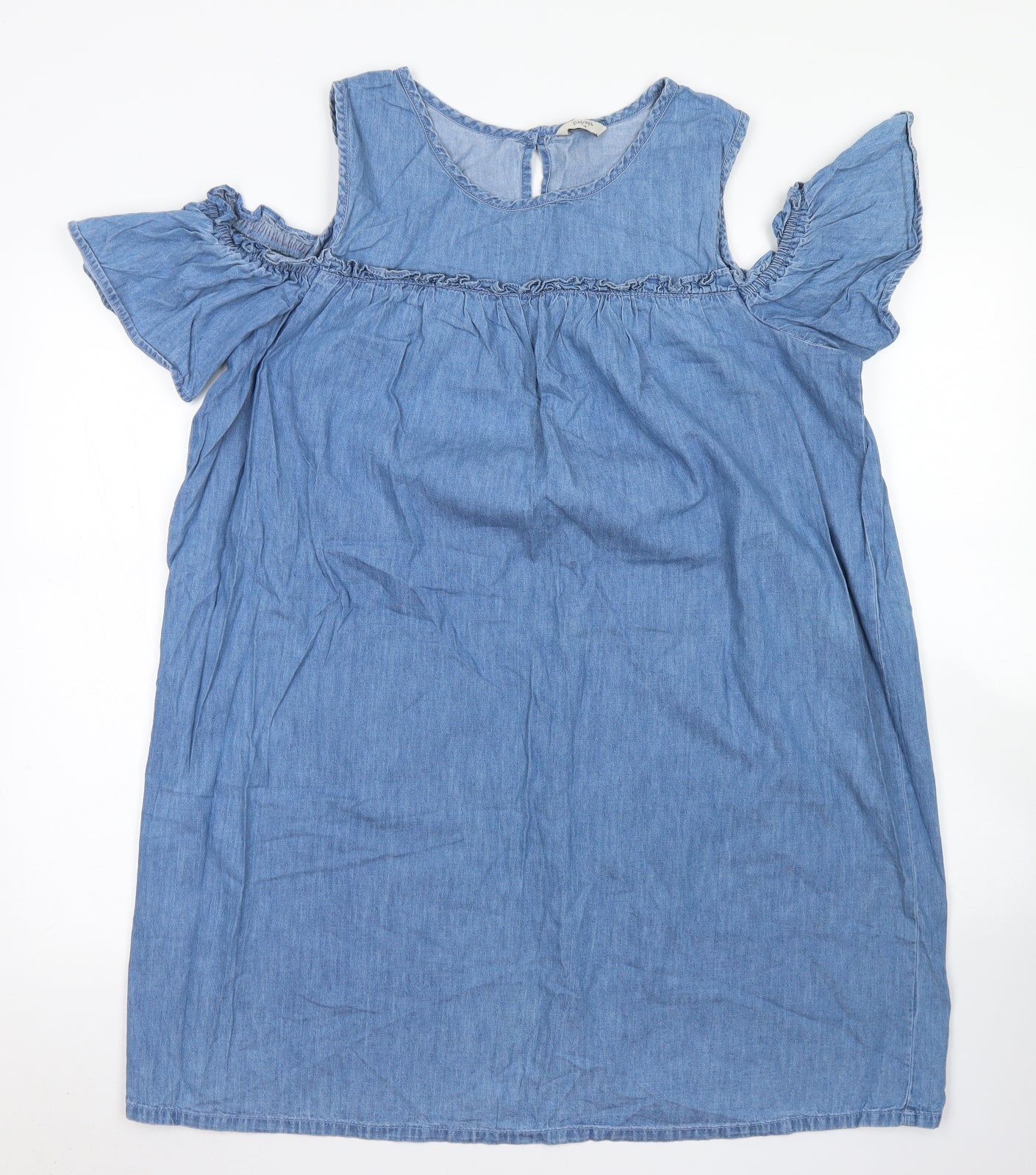 Papaya Womens Blue  Cotton A-Line  Size 18  Round Neck Button - Cold Shoulder