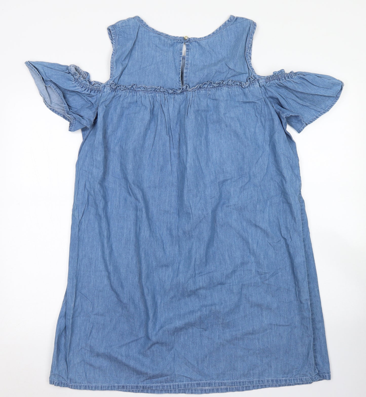 Papaya Womens Blue  Cotton A-Line  Size 18  Round Neck Button - Cold Shoulder