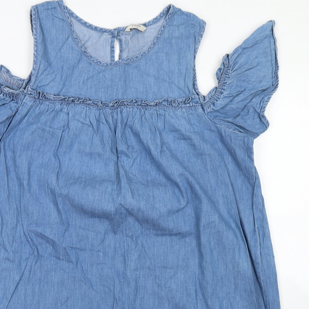 Papaya Womens Blue  Cotton A-Line  Size 18  Round Neck Button - Cold Shoulder