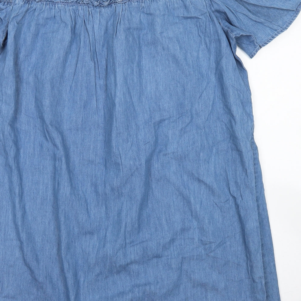 Papaya Womens Blue  Cotton A-Line  Size 18  Round Neck Button - Cold Shoulder