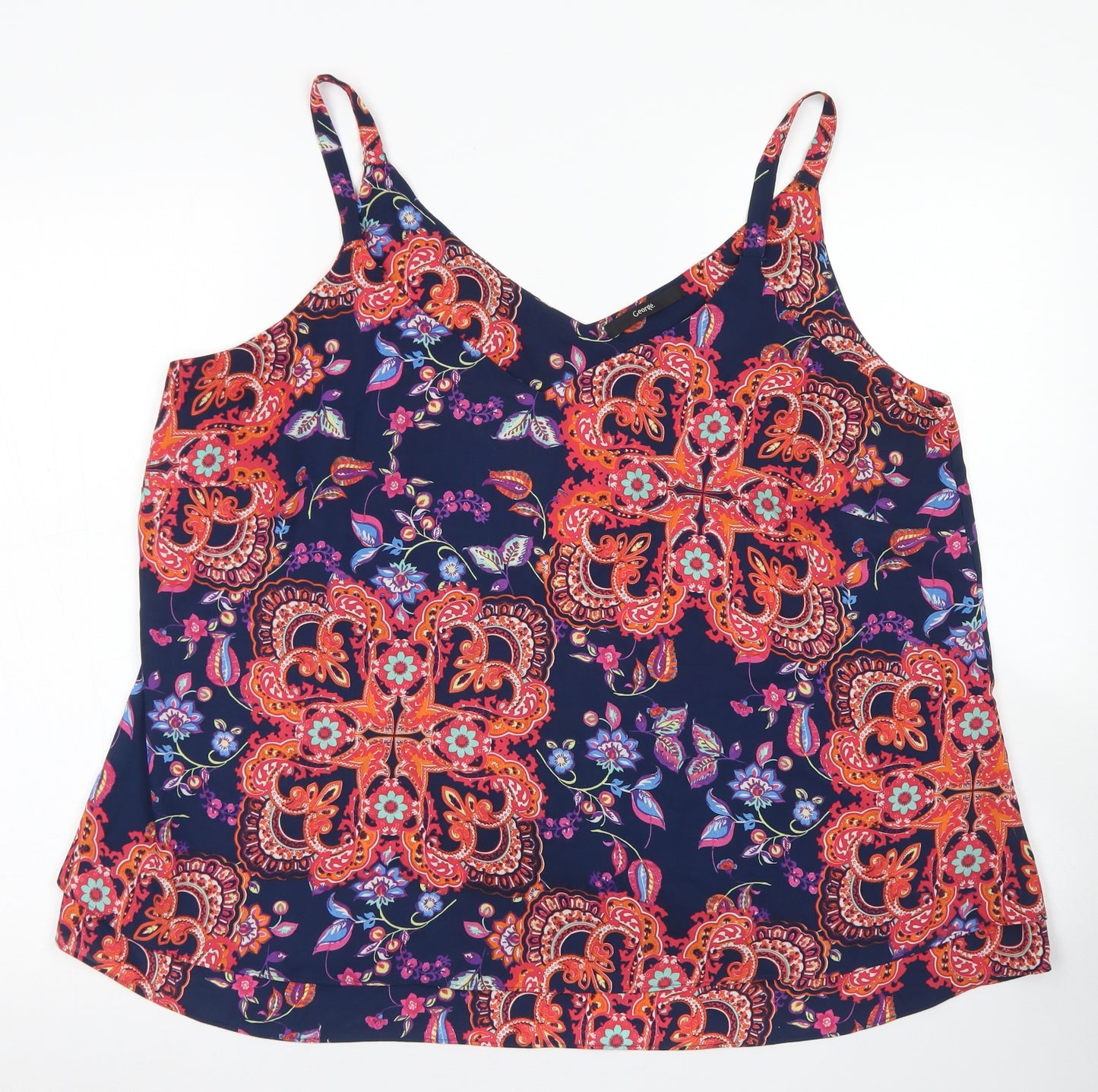 George Womens Blue Floral Polyester Camisole Blouse Size 18 V-Neck