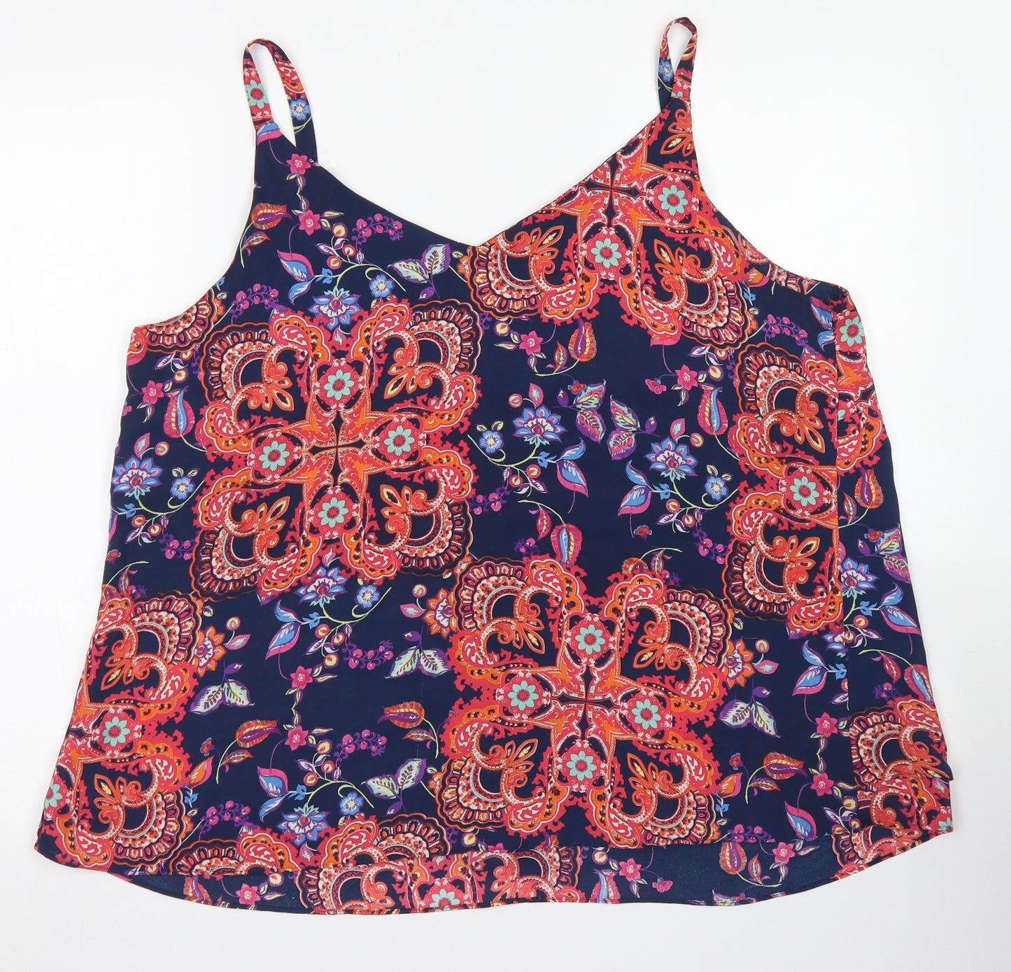 George Womens Blue Floral Polyester Camisole Blouse Size 18 V-Neck