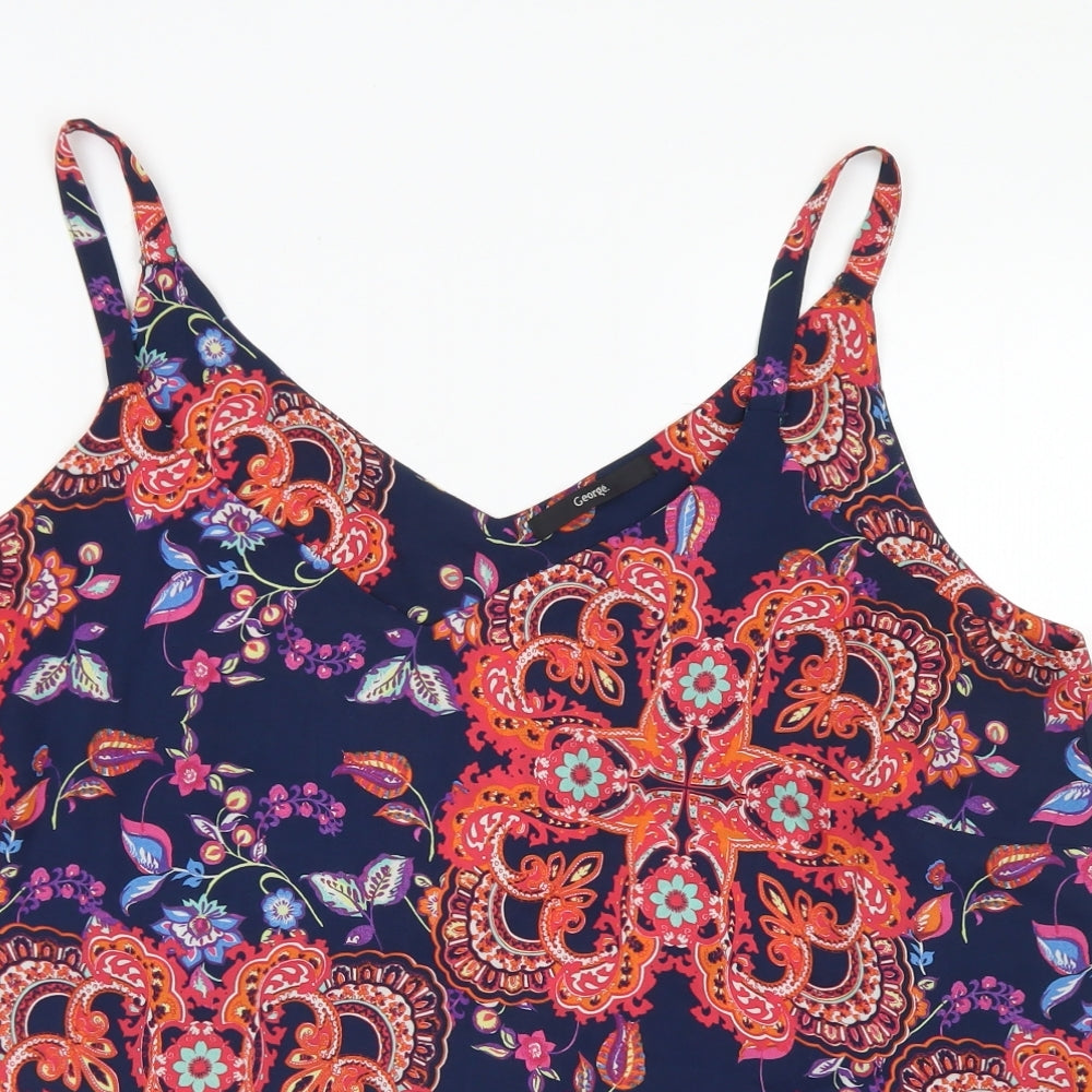 George Womens Blue Floral Polyester Camisole Blouse Size 18 V-Neck