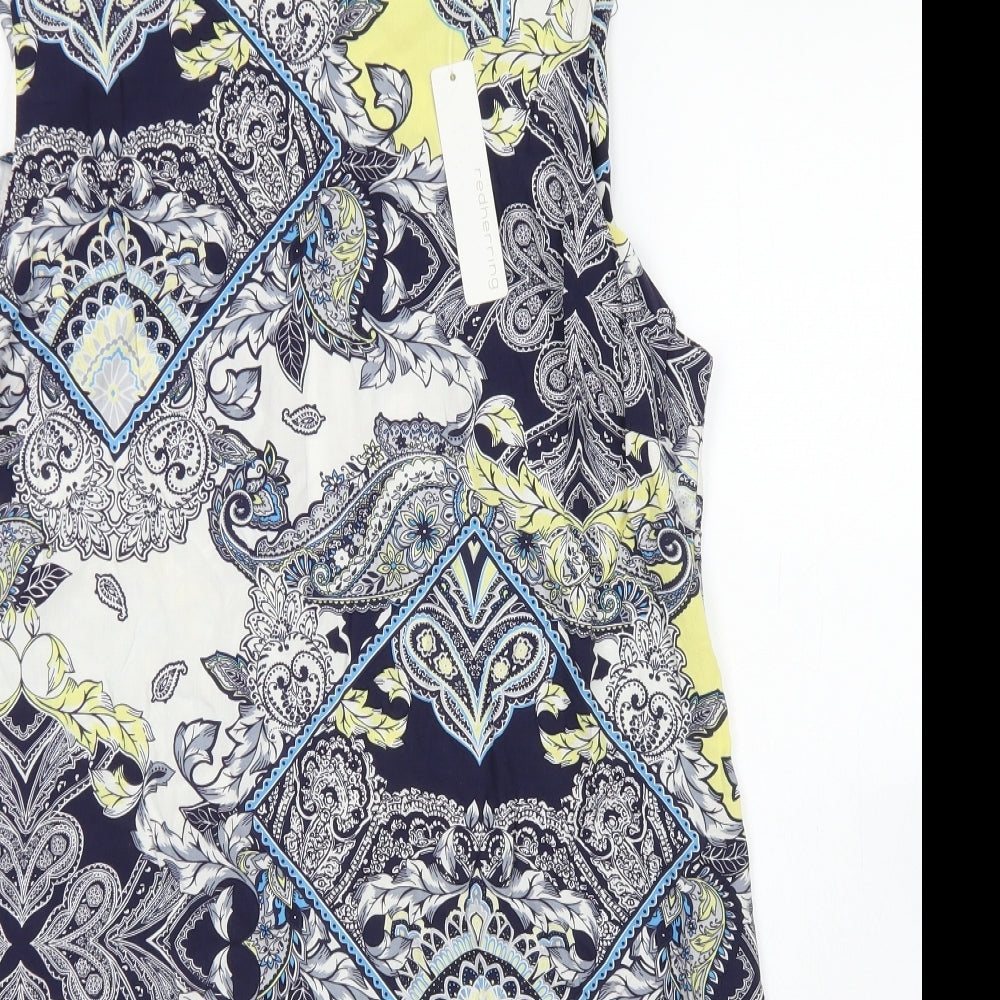 Red Herring Womens Blue Paisley Viscose A-Line  Size 18  Square Neck Zip