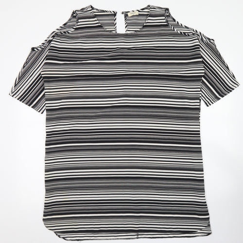 Papaya Womens Black Striped Polyester A-Line  Size 18  Round Neck Button - Cold Shoulder