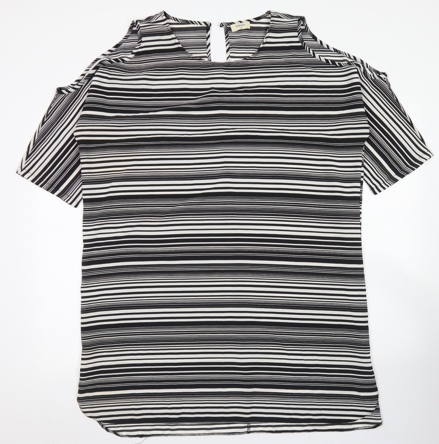 Papaya Womens Black Striped Polyester A-Line  Size 18  Round Neck Button - Cold Shoulder