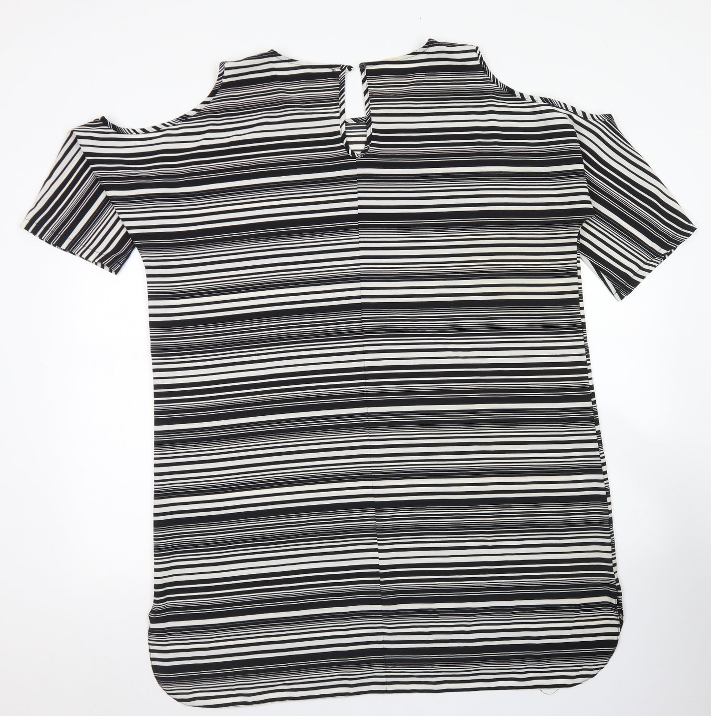 Papaya Womens Black Striped Polyester A-Line  Size 18  Round Neck Button - Cold Shoulder