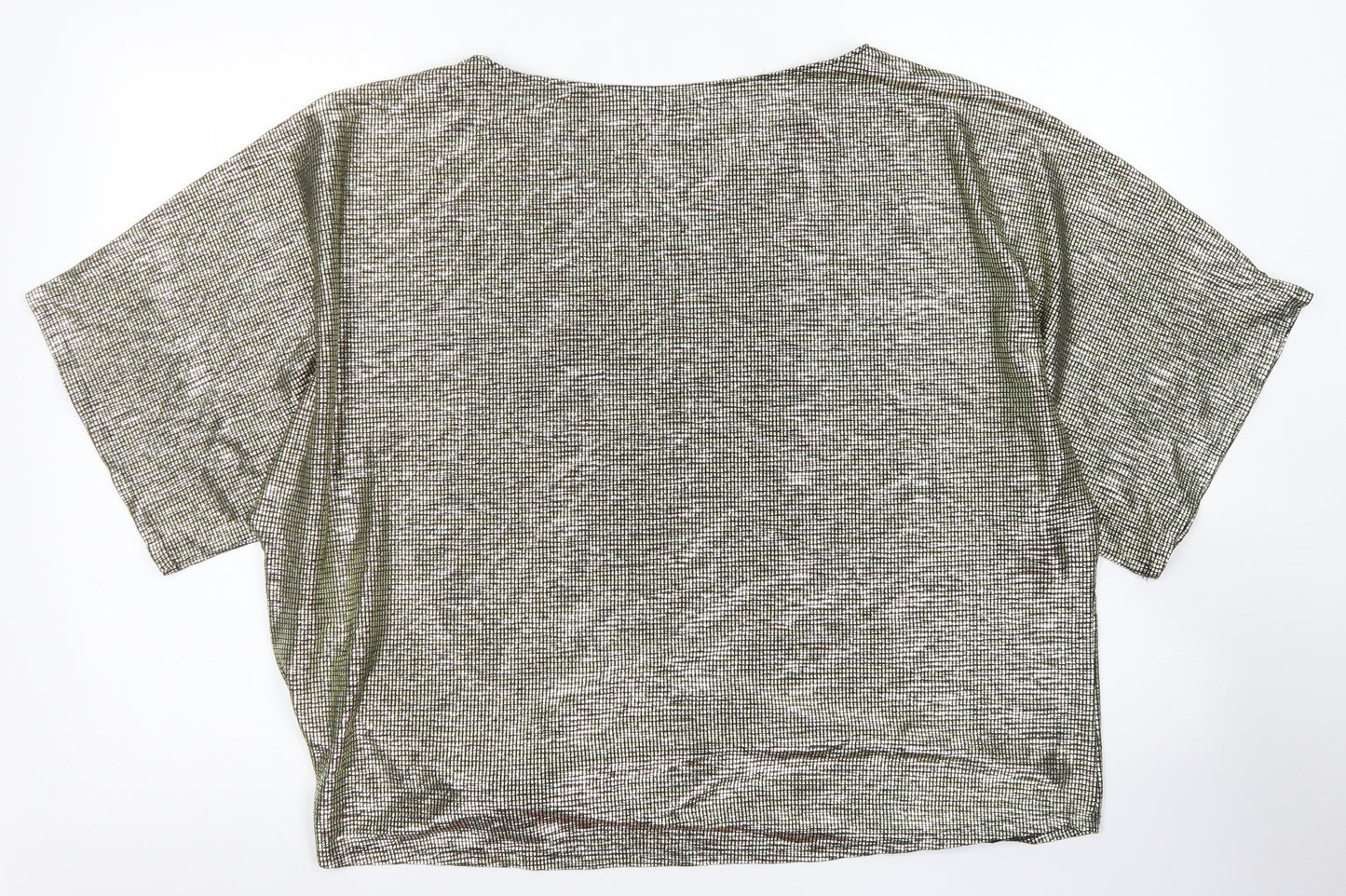 F&F Womens Gold Check Polyester Cropped T-Shirt Size 18 Round Neck - Tie Front