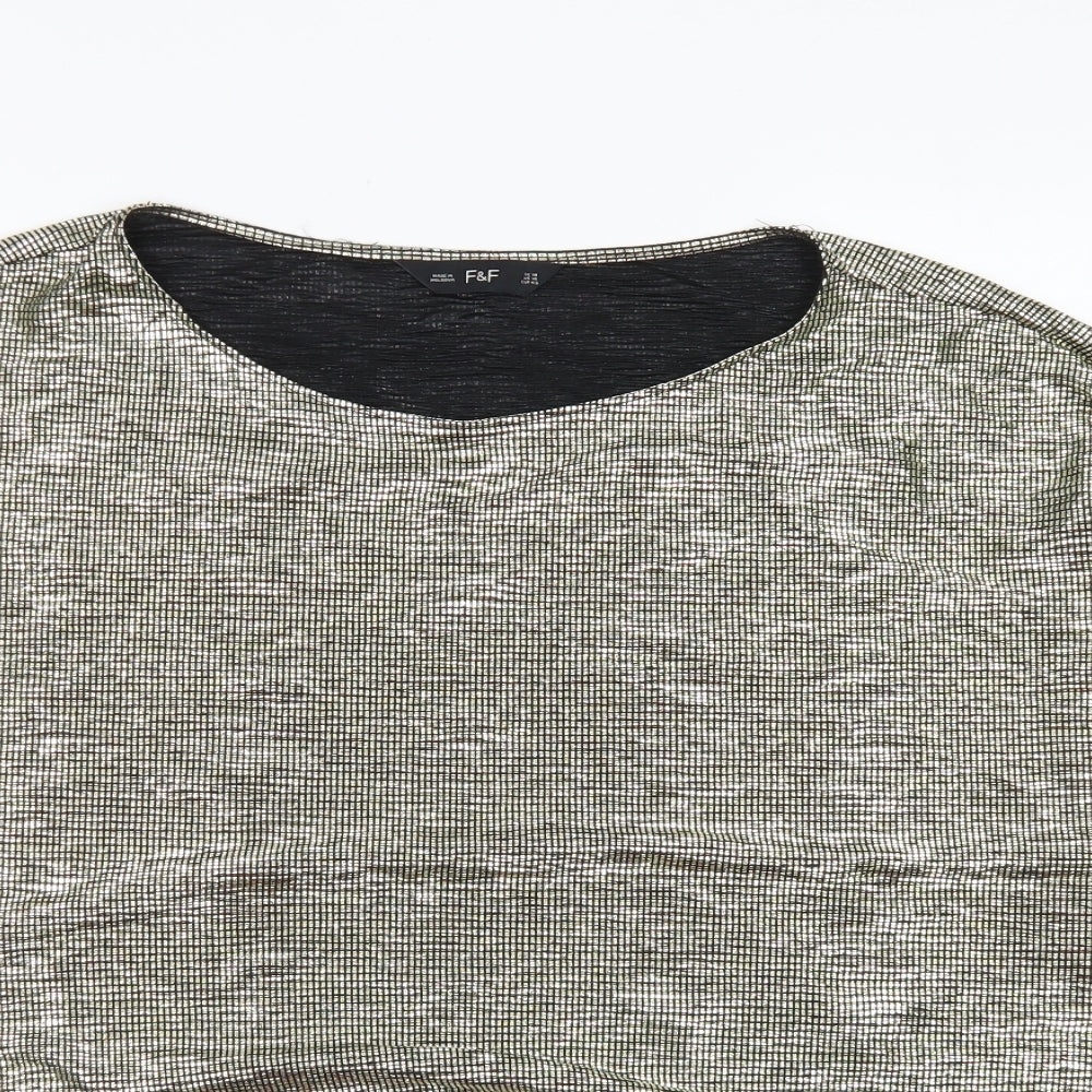 F&F Womens Gold Check Polyester Cropped T-Shirt Size 18 Round Neck - Tie Front
