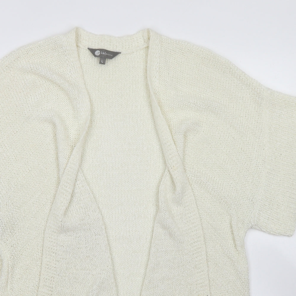Mia Moda Womens Ivory Round Neck  Acrylic Cardigan Jumper Size L