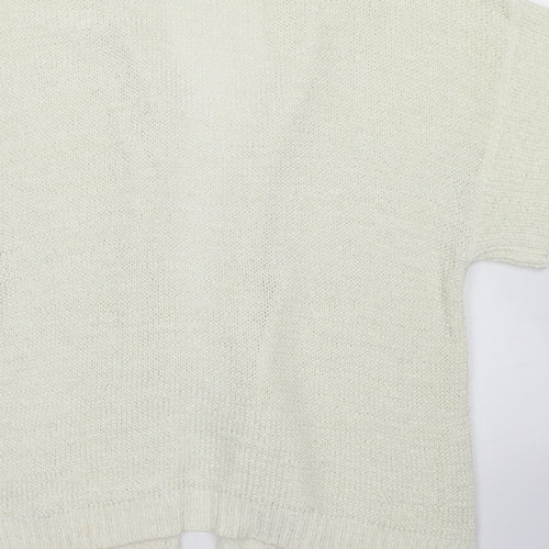 Mia Moda Womens Ivory Round Neck  Acrylic Cardigan Jumper Size L